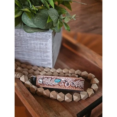 Llavero Turquesa Pluma Cuero Tocado a Mano Dije Western Boho Foto 1 de 2