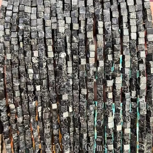 Cuentas cuadradas cubo de jaspe imperial natural negro de 4 mm para hacer joyas hágalo usted mismo 15 pulgadas - Imagen 1 de 6