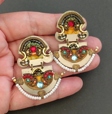 Pendientes Clip Michal Negrin Vintage Rosa Pastel Verde Hada Shabby Chic Romántico Foto 1 de 4