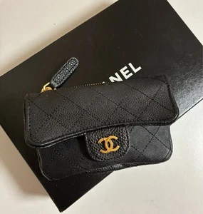 CHANEL Coin Case Matelasse Caviar Leather Black Wallet with G Card and Dust Bag - Bild 1 von 10