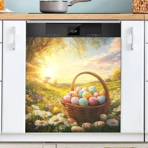 SPRIPORT Daisies Eggs Rabbits Easter Green Dishwasher Magnetic Cover Strong U... - Picture 1 of 6
