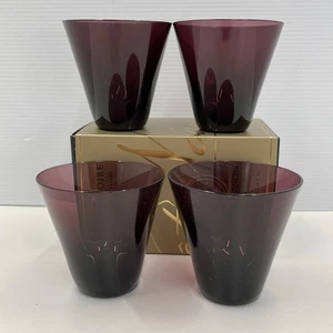 Set of 4 Midcentury Handblown Amethyst Thin Glass Tumblers - Picture 1 of 17