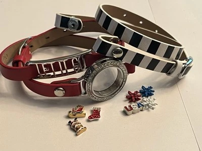 Origami Owl Red Leather Double Wrap With Medium Locket Set - Image 1 of 4