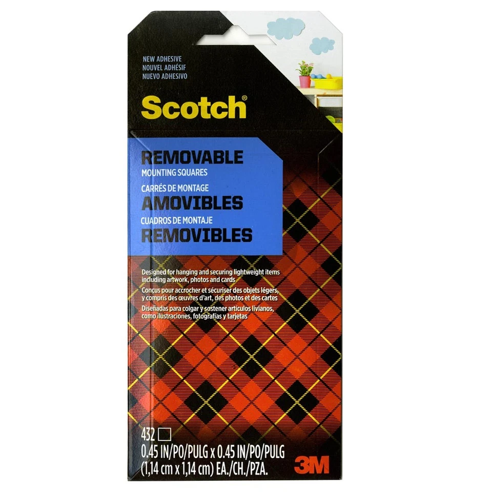 Scotch Removable Double-Sided Mounting Squares 7225AMS-ESF 0.45" x 0.45" 432/pk