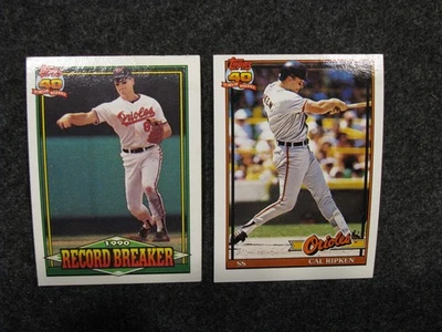 Lote de 2 Topps 1991 Cal Ripken Jr 1990 Record Breaker #5, Ripken #150 Orioles Foto 1 de 2