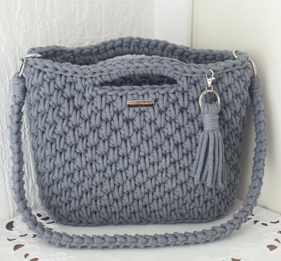 Handtasche Damen-Tasche aus Bobbiny Garn- gehäkelt Handarbeit Jeansblau - Bild 1 von 1