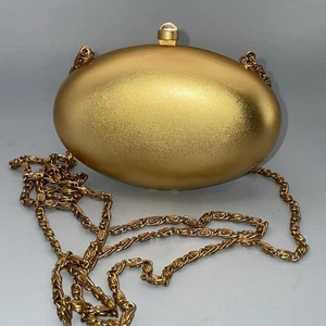 Small Evening Gold Hard Case Clutch Purse with Gold Chain - Picture 1 of 7