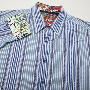 Robert Graham Hemd Herren XL blau weiß gestreift Flip Cuff Wissen Weisheit Wahrheit - Bild 1 von 11