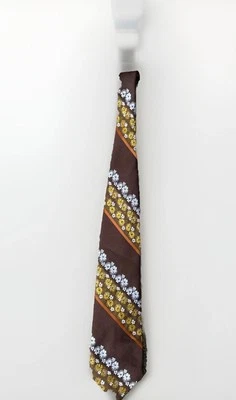 Corbata ancha vintage Cavalier poliéster West Co. años 60 70 retro floral marrón hippie Foto 1 de 4