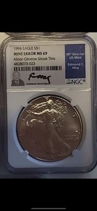 1994 Silver Eagle MS69 Mint Error Obverse Struck Thru Signed By Edmund Moy RARE - Picture 1 of 1