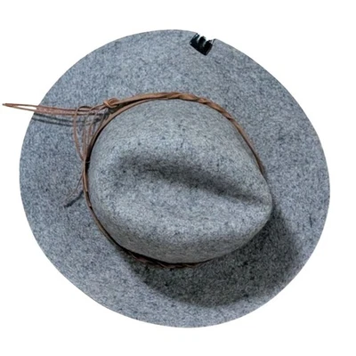 Target heather gray wool floppy hat Faux leather braided strap Brim Warm Cap OS - Image 1 of 4