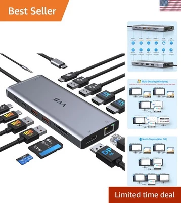 Compact USB C Laptop Docking Station - 14-in-1 with Ultra HD Dual Monitor Output - Image 1 of 4