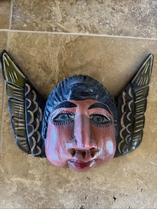 Antike MEXIKANISCHE GUERRERO VOLKSKUNST GESCHNITZT HOLZ ENGEL PUTTI Cherub MASKE Vintage 16 Zoll) - Bild 1 von 3