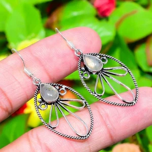 Natural Labradorite Gemstone Handmade 925 Sterling Silver Earring 2.01" Gift E04 - Picture 1 of 8