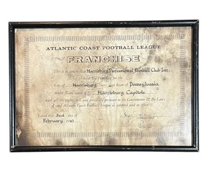 Rare 1963 Harrisburg Capitols ACFL Atlantic Coast Football Lg Franchise Charter - Picture 1 of 7