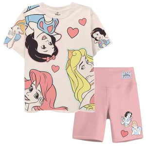 Conjunto de camiseta gráfica y pantalones cortos de bicicleta Princesa Disney para niñas, 2 piezas, tallas 4-16 - Imagen 1 de 9