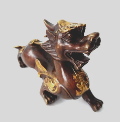 Asian Mythical Bronze Beast PIXIU Statue with Gilding - Image 1 of 4