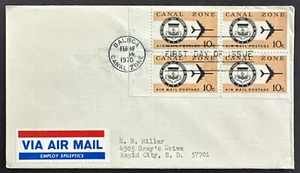 US Canal Zone 1970 Sc# C48a Balboa FDC Block of 4 Air Mail 10c Stamps - Picture 1 of 2