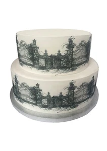 Cake Topper Halloween Cemetery Gates Ribbon Border Edible Decoration Icing Sheet - Picture 1 of 9