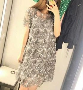 NEW SS19 ZARA SEQUINNED FRINGE DRESS REF 2423/552 SIZE M VESTIDO LENTEJUELAS - Imagen 1 de 8