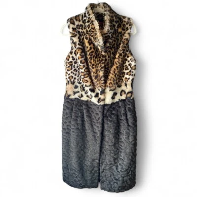 Simon Chang 混合人造毛皮长款华丽设计师背心 8 衬里暴徒 y2k — 第 1/4 张图片