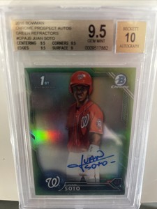 2016 Bowman Chrome Prospect Auto Green Refractor Juan Soto Bgs 9.5/10 Auto 81/99
