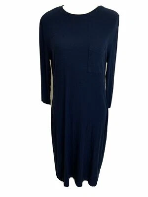 Vestido midi de manga larga acanalado azul marino liso Three Dots pequeño para mujer Foto 1 de 4