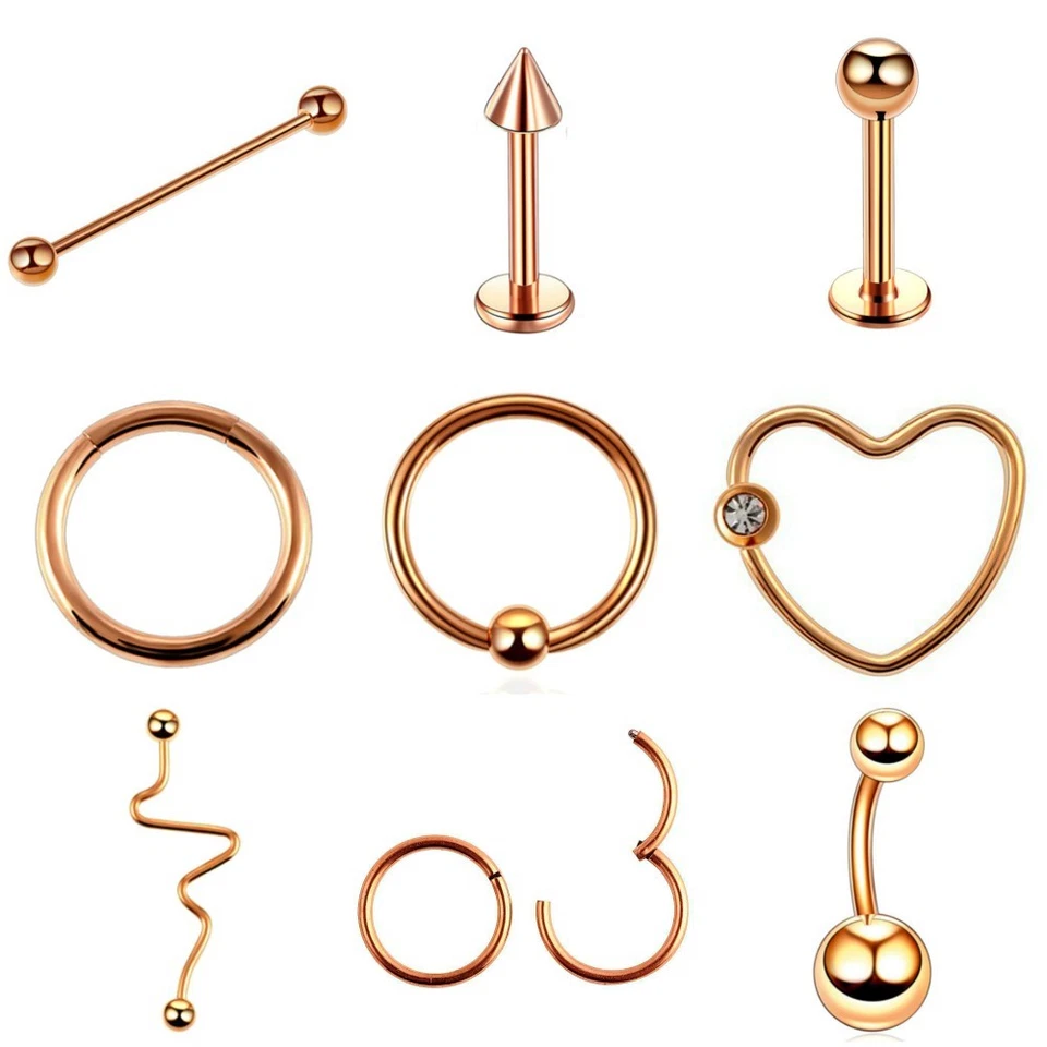 ROSEGOLD PIERCING HUFEISEN BCR LABRET NASENPIERCING HELIX TRAGUS STAB CLICKER - Bild 1 von 1