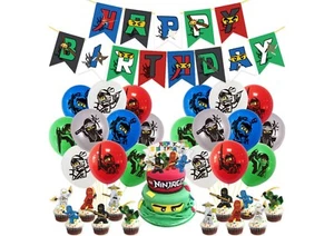Lego Ninjago Geburtstagsbanner, Lego Ninjago Ballons, Lego Ninjago Kuchen Topper - Bild 1 von 9