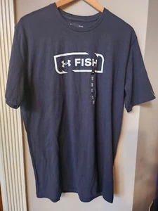 Under Armour Shirt Fish Black Large Loose Fit Heatgear Mens New Fishing Tshirt - Picture 1 of 8