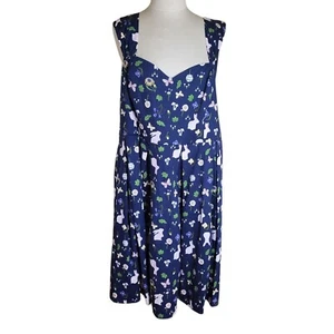 Modcloth X Collectif Jill Enchanted Meadow Swing Dress Size 24 Dark Blue Bunnies - Picture 1 of 5