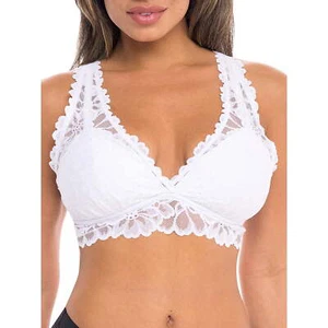 No Boundaries Lace Push Up Bralette Women's Size XL White Nylon V-Neckline - Picture 1 of 3