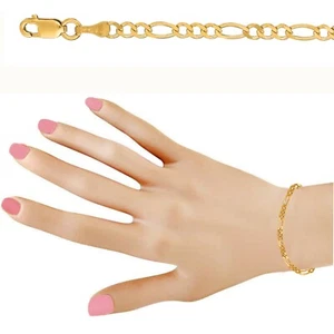 Brazalete de cadena de eslabones Figaro de oro amarillo de 10 quilates de 2,6 mm con corte de diamante de 7" - Imagen 1 de 4