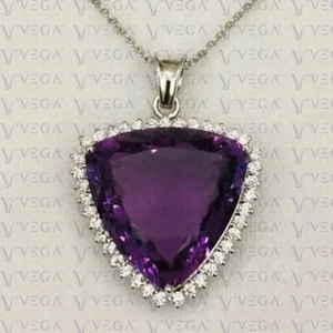 5.50ct Trillion Natural Amethyst Diamond Pendant 18k White Gold Plated No Chain - Picture 1 of 11