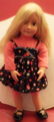 Кукла Battat 18 дюймов светлые волосы, зеленые глаза, наряд с платьем-пузырем, леггинсами и обувью - Изображение 1 из 4