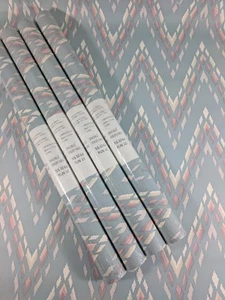 Vintage Wallpaper Lot Blue White Pastel Southwest Chevron Stripe 4 Rolls - Picture 1 of 7