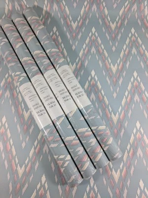 LOTE De Colección 4 Rollos Papel Pintado Azul Blanco Pastel Amarillo Suroeste Chevron Rayas  Foto 1 de 4