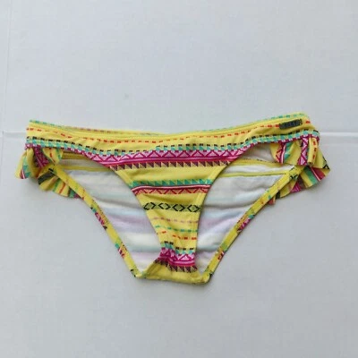 Roxy Swim Aztec Print Ruffle Scooter Bikini Bottom-Small-Lined-Bright-Colorful - Image 1 of 4