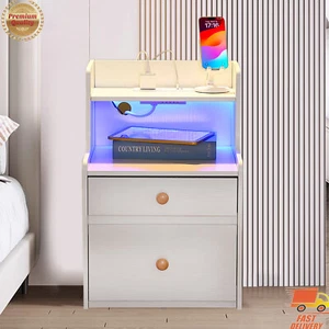 2PCS Modern Bedside Table Nightstand Sofa Beside Table Drawer Chest W/ 2 Drawers - Picture 1 of 12