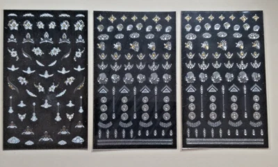 Arte en uñas 3 hojas plata y oro brillo adhesivo diseños surtidos Foto 1 de 3