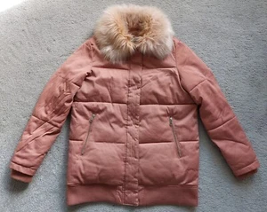 River Island Puffa Coat ~ Barbie Blush Pink ~ Size Medium ~ Faux Fur Collar - Picture 1 of 9