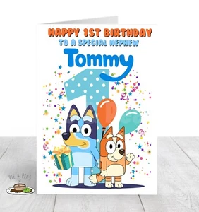 Tarjeta de cumpleaños AZUL personalizada - CUALQUIER nombre y relación - Edades 1-9 - Imagen 1 de 1