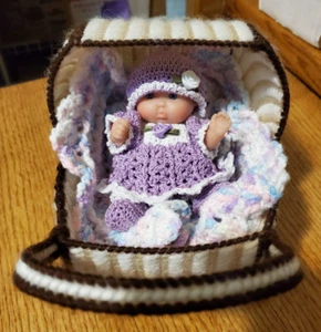 Sweet Precious Miniature 5" BABY DOLL with Carriage, Blanket, Pillow, and Outfit - Picture 1 of 12