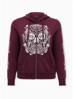 Torrid Hoodie Tattoo Skull Fleece Burgundy Purple NWT New 00X - Image 1 of 4