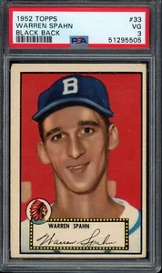 1952 Topps #33 Warren Spahn (Black) PSA 3 Boston Braves Baseball Card (5505) - Picture 1 of 2