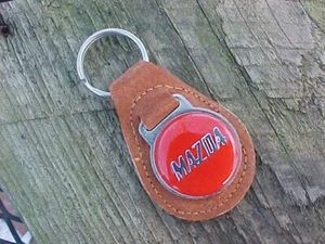 1970s Mazda NOS Brown Suede Leather Key Fob Silver Hardware USA Made - Picture 1 of 5