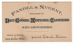 FANDEL & NUGENT ST CLOUD MINNESOTA ADVERTISING CARD CIRCA 1800'S - Picture 1 of 2