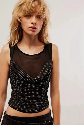 Free People Black Top Blouse Women Festival Haut Mirrorball Blouse Sz XL New - Image 1 of 4