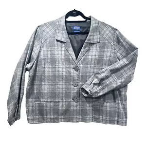 Lightweight PENDLETON Virgin Wool Gray Plaid Blazer Jacket Womens Size 3X - Picture 1 of 8