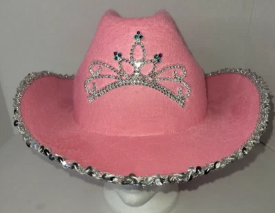 Girl's/Kids Pink Cowboy/Cowgirl Western Hat with Tiara & Sequence Décor-B - Image 1 of 4